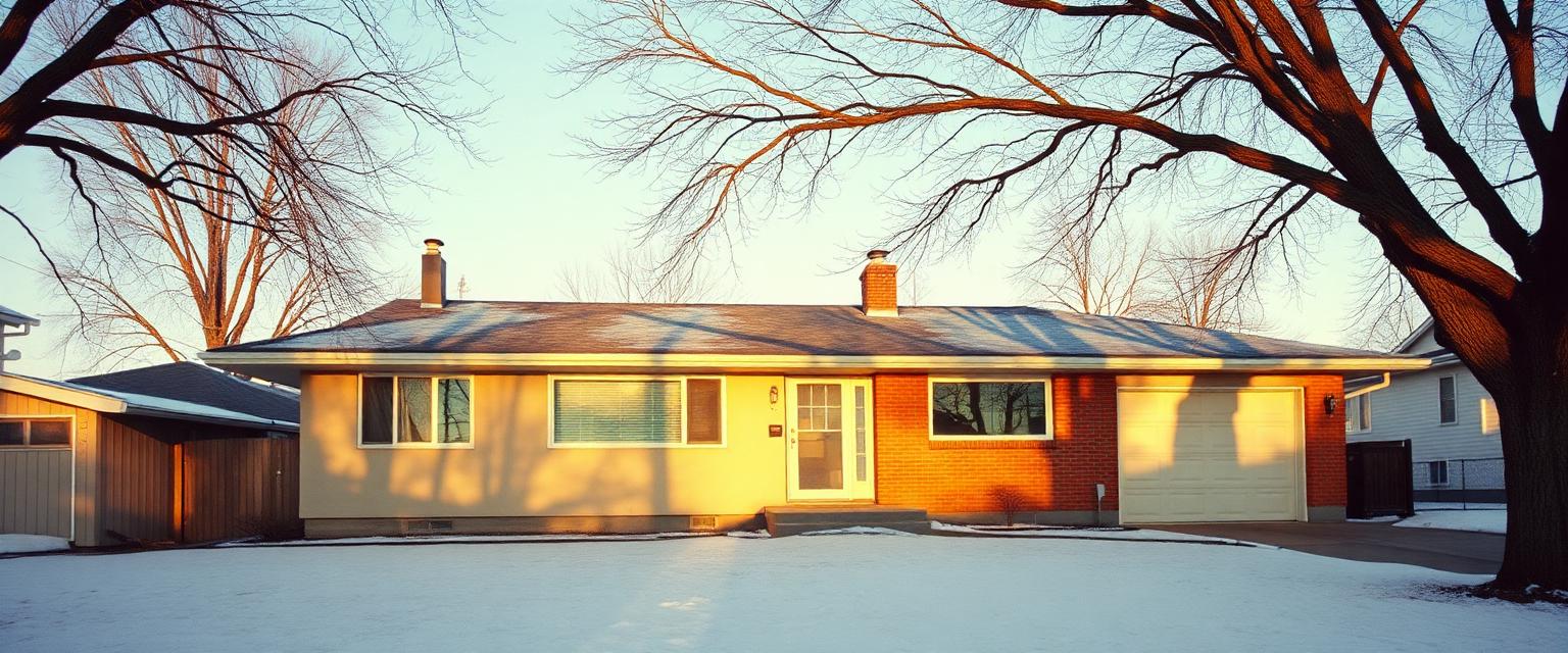 A 1960s Calgary split-level house in low winter afternoon light