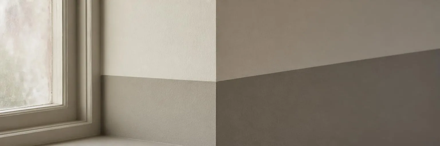 A painted wall corner meeting a window reveal, with a clean cut line